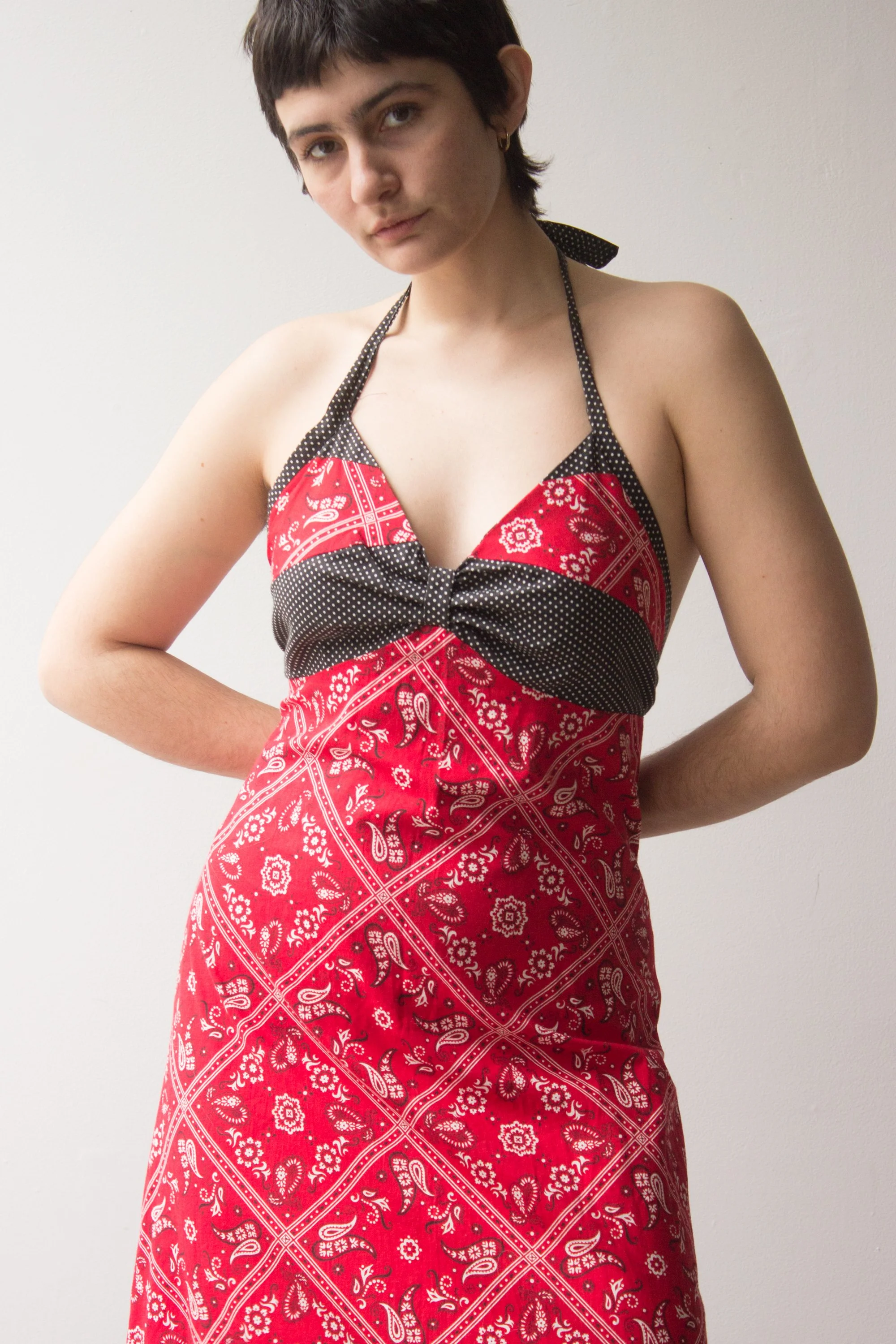 1970s Red Bandana Cotton Maxi Dress with Bolero Wayward Collection